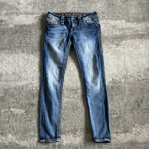 Rock Revival Celinda Jeans Womens 26 Ankle Skinny Distressed Bling Pockets - Picture 1 of 9